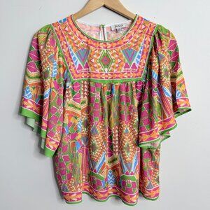 💚 Avara Multicolor Flutter Sleeve Blouse/Top Bright Pink Orange Green Turquoise